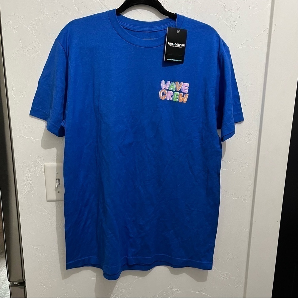 Pink Dolphin Blue Wave Crew Short Sleeve Unisex T Shirt Large